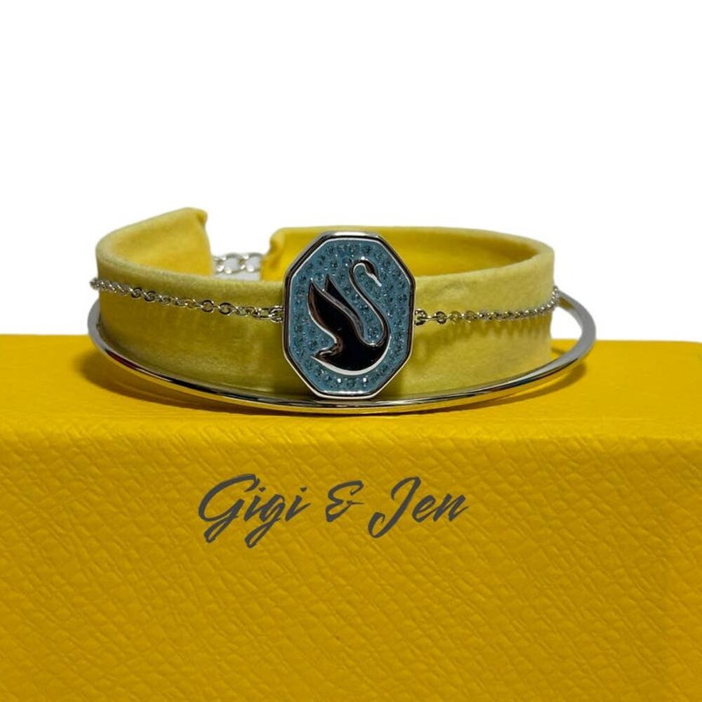 Swarovski Signum bangle Swan, Blue, Rhodium plated Double Bracelet